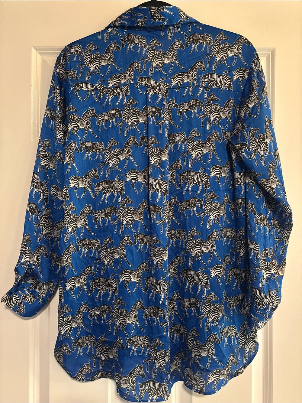 Zara Blue Zebra Print Women's Button-Up Shirt, size Medium